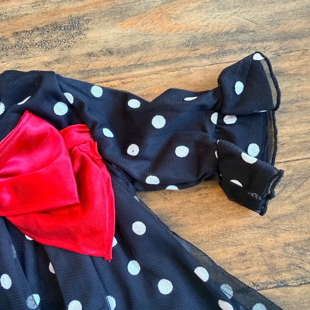 Rare Editions Baby Girls Black White Polka Dot Dress Red Bow 12M Minnie Mouse - Picture 4 of 6